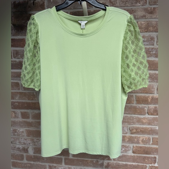 Cato Lime Green Lace Sleeve Top, Size XL - Picture 1 of 3